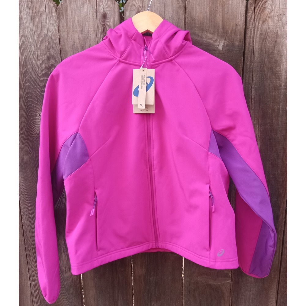New Asics‎ Woven Hooded Softshell Jacket Regular Fit Pink Womens Size M